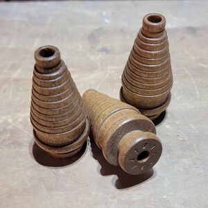 Vintage Wooden Christmas Tree / Cone Bobbins Bundle Lot Of 3 - 2 3/4" - Rare!